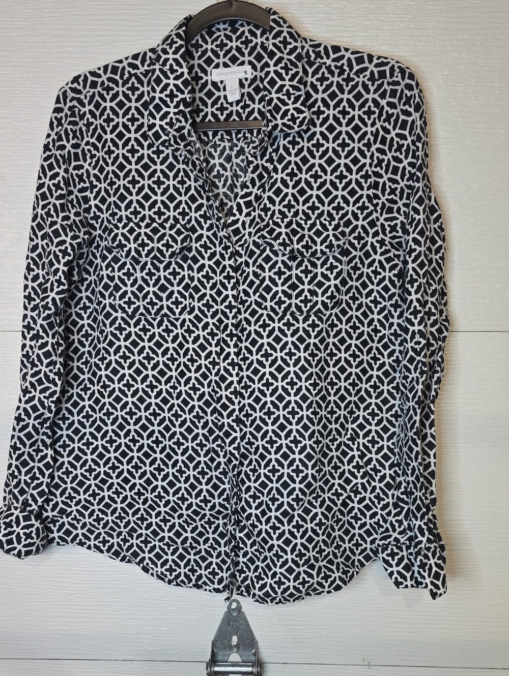 Charter Club Black and White Geometric Button-Down Shirt